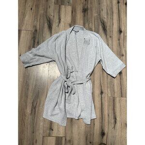 Croft & Barrow Bath Spa Robe Waffle-Knit Light Gray L 3/4 Sleeve CottageCore Gra